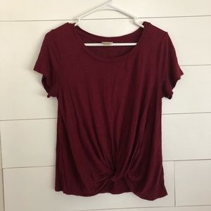 Dark red front knot tee